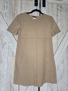 Zara Knit Mini Dress Womens Medium Beige Short Sleeve Minimalist NWT